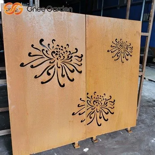 Corten Modern Screens with Chrysanthemum Design