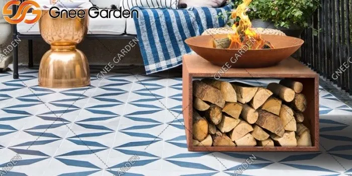 Double-Layer Corten Steel Fire Pit with Wood Storage Double-Layer Corten Steel Fire Pit with Wood Storage