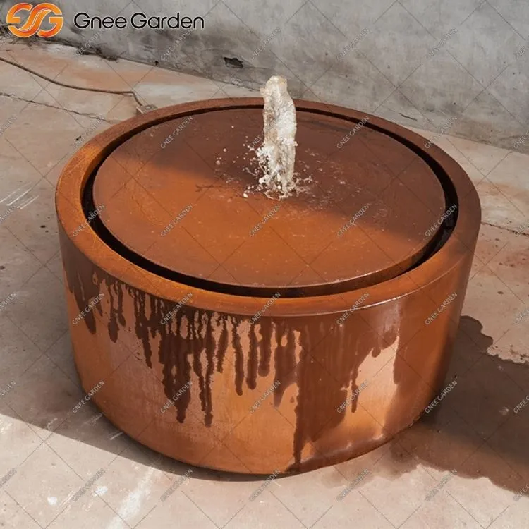 Модерен воден фонтан от стомана Corten с LED светлини