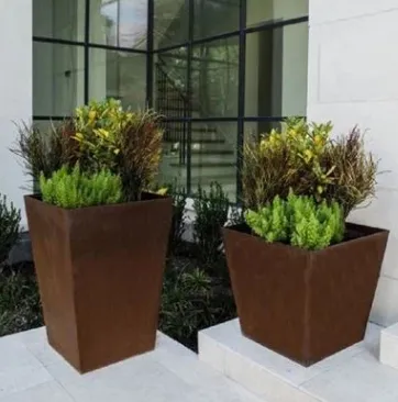 Топъл селски цвят Кортен стоманена заострена квадратна кутия за кашпи за градински пейзаж